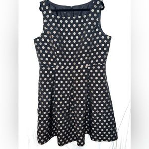 Talbots black dress with gold polka dots